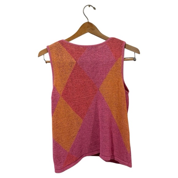 Marissa Christina Pink and Orange Argyle Knit Tank Top large - Picture 2 of 4